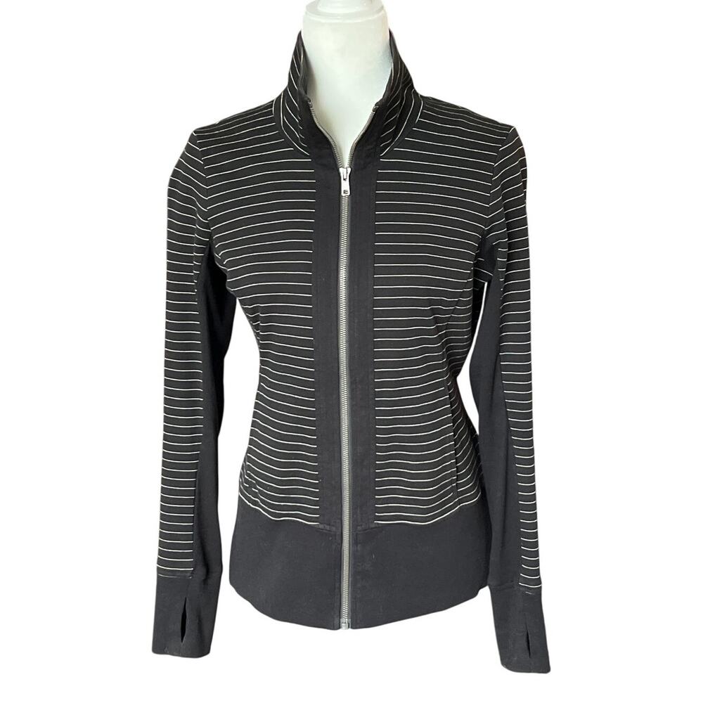 Cabi Striped Stretch Full Zip Jacket Women's Size XS Sportswear Black and White